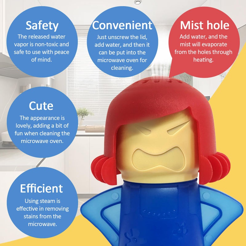NGT new guide steps Microwave Cleaner Microwave Oven Cleaner High Temperature Steam Cleaning Equipment Tool Fridge Deodorized Easily Crud Steam Cleans Add Vinegar and Water Angry Mama (Blue) - Image 2